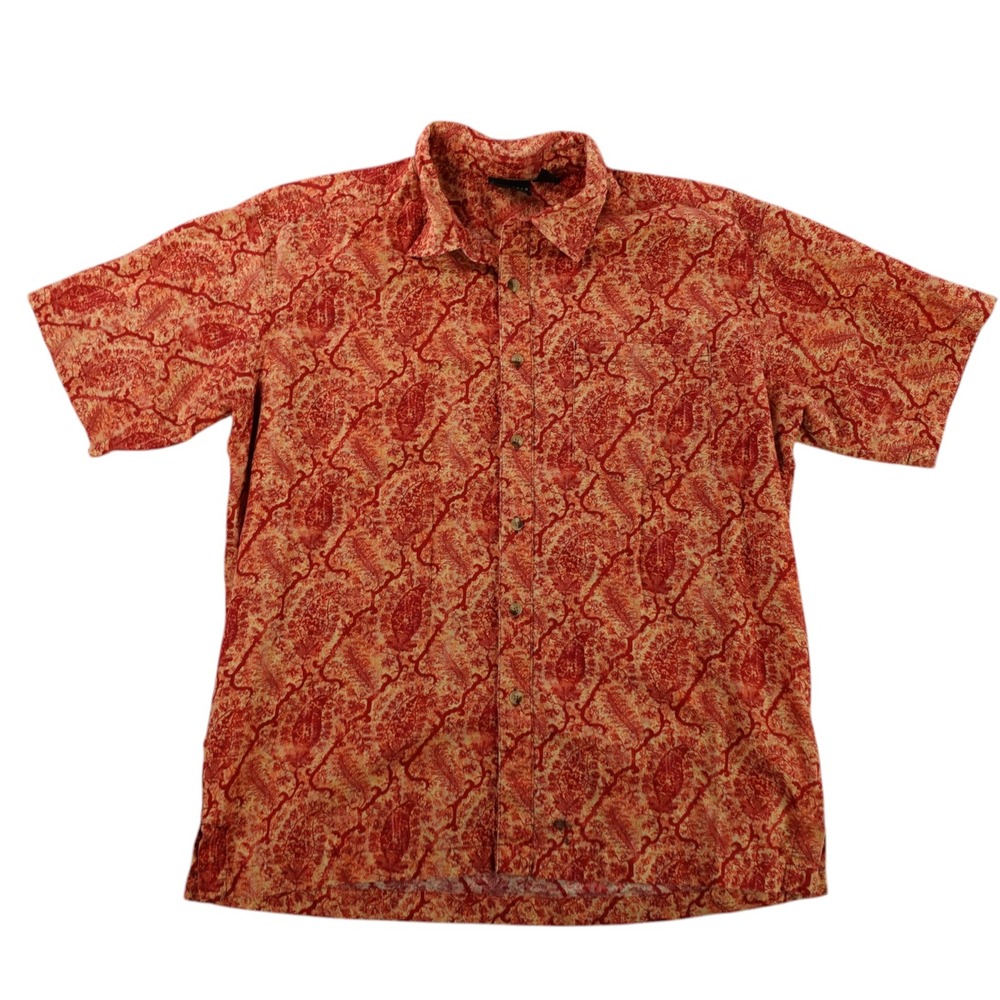 Mountain Hardwear Shirt Mens Large Red Paisley Cotton Short Sleeve Camp OM1663